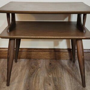 Vintage Two-tiered Side Table With A Brown Faux Wood Tabletop
